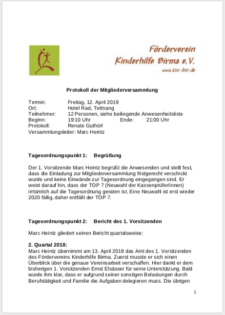 Protokoll Mitgliederversammlung 2019