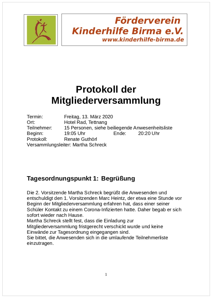 Protokoll Mitgliederversammlung 2020