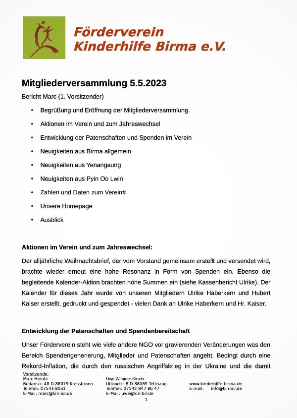 Bericht Mitgliederversammlung 2023